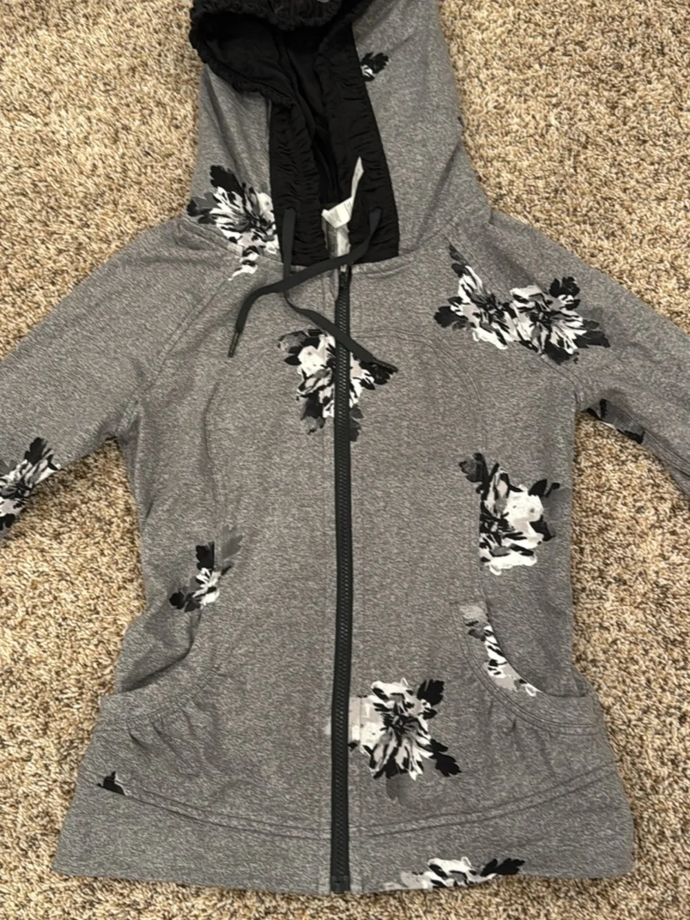 lululemon athletica Gray Floral Zip Hoodie